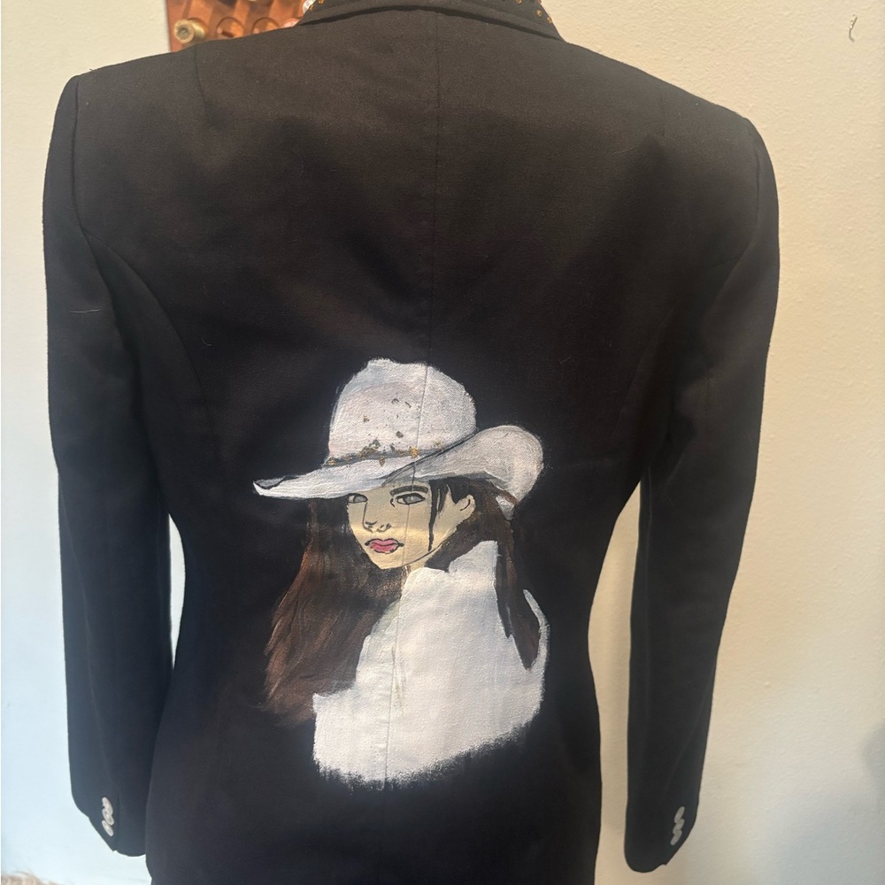 Women's Black Blazer with Artistic Design